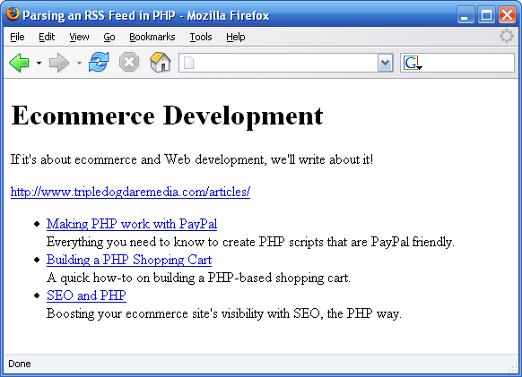 Parsing RSS with SimpleXML.