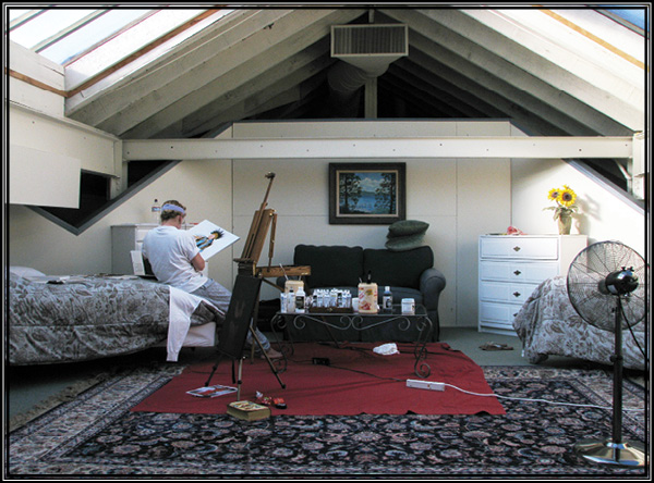 Picture of the artist work area on the third floor.