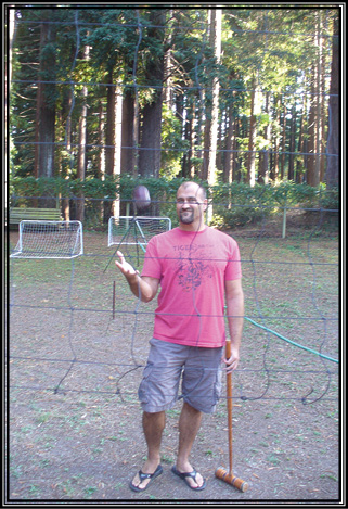 Picture of Steve Weidman enjoying the game courtyard.