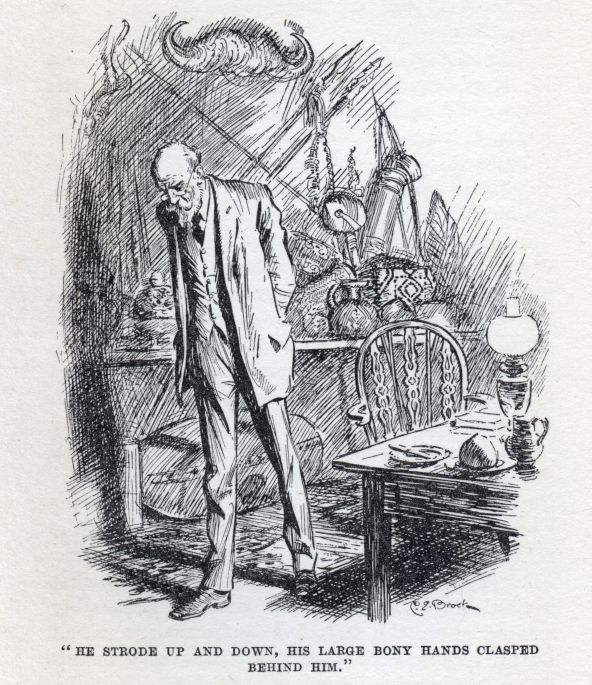 "HE STRODE UP AND DOWN, HIS LARGE BONY HANDS CLASPED BEHIND HIM."