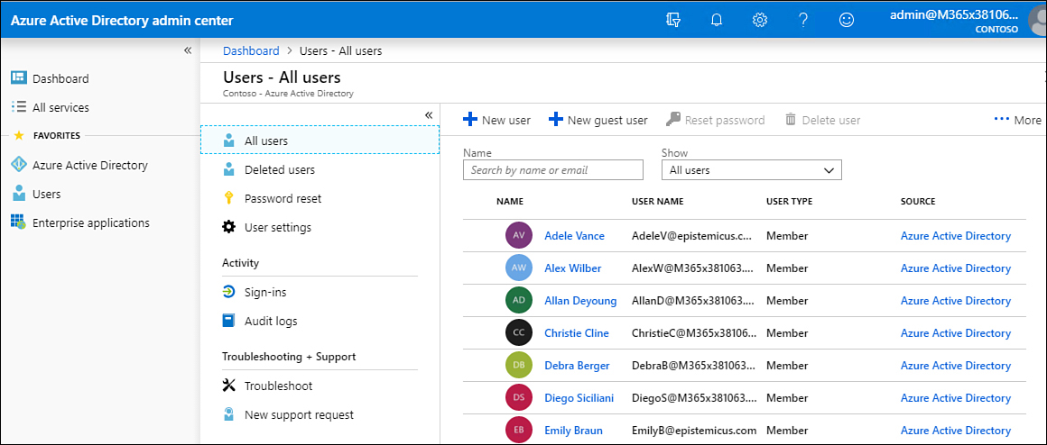 This screenshot shows the Azure Active Directory admin center.