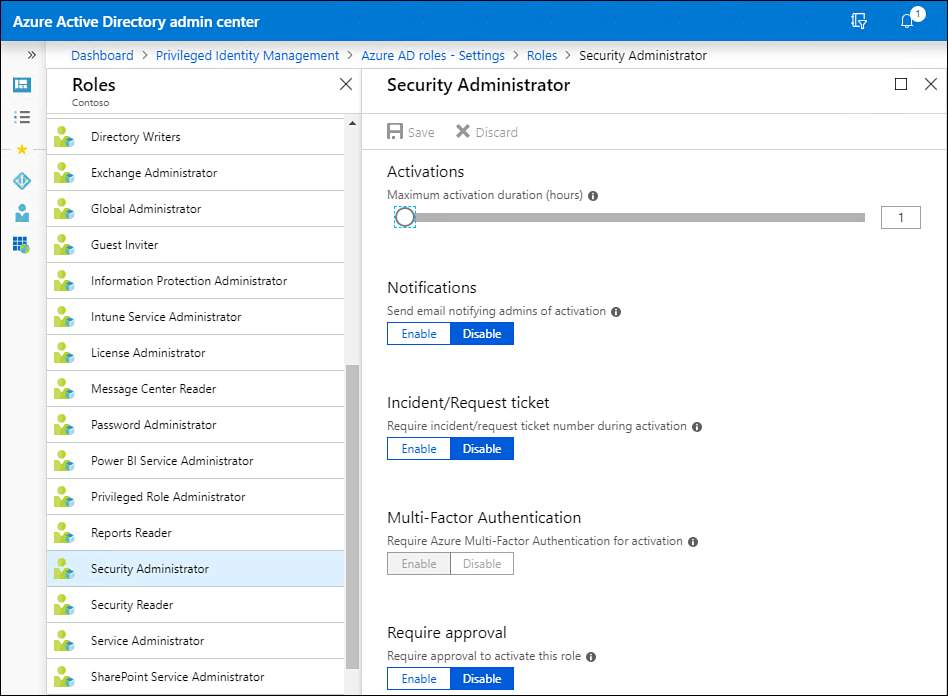 This screenshot shows the Management blade for Azure AD Roles.