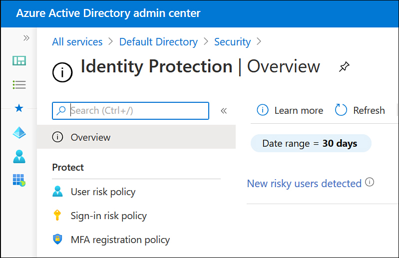 This screenshot shows the identity protection blade of the Azure AD admin center.