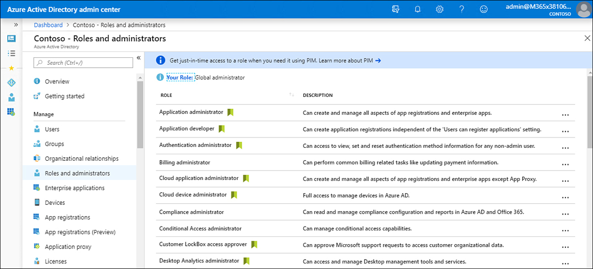 This screenshot shows the Roles and Administrators screen.