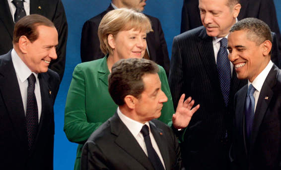 33. Con Angela Merkel, Nicolas Sarkozy, Barack Obama e Recep Tayyip Erdogan al G20 di Cannes del 3 novembre 2011.