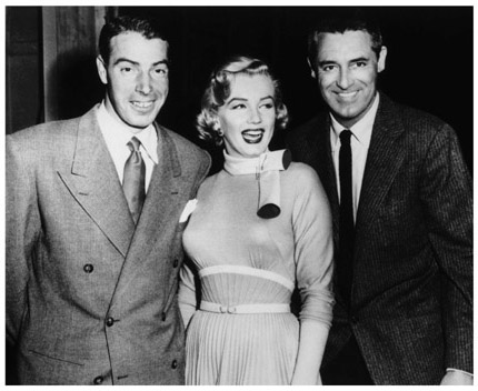 Joe DiMaggio, MM, and Cary Grant on the set of Monkey Business