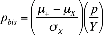 Formula for the biserial correlation coefficient