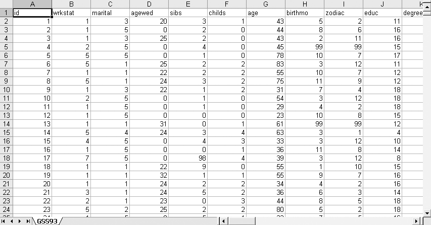 Rectangular data file in Excel