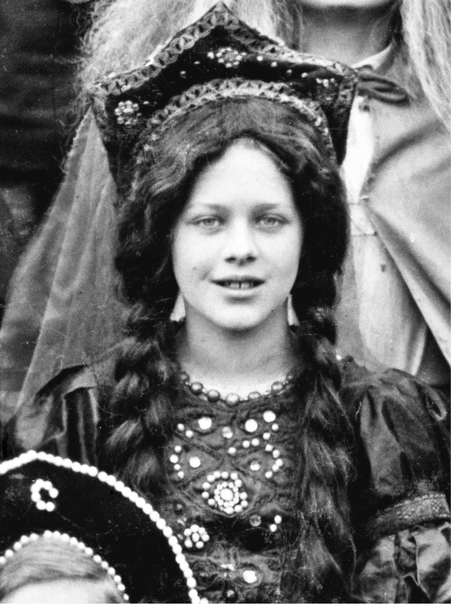 Myself age nearly twelve as Lady Macbeth, the peak of my acting career; the thick auburn plaits of my wig were all I had ever wanted.   Dragon School, Oxford