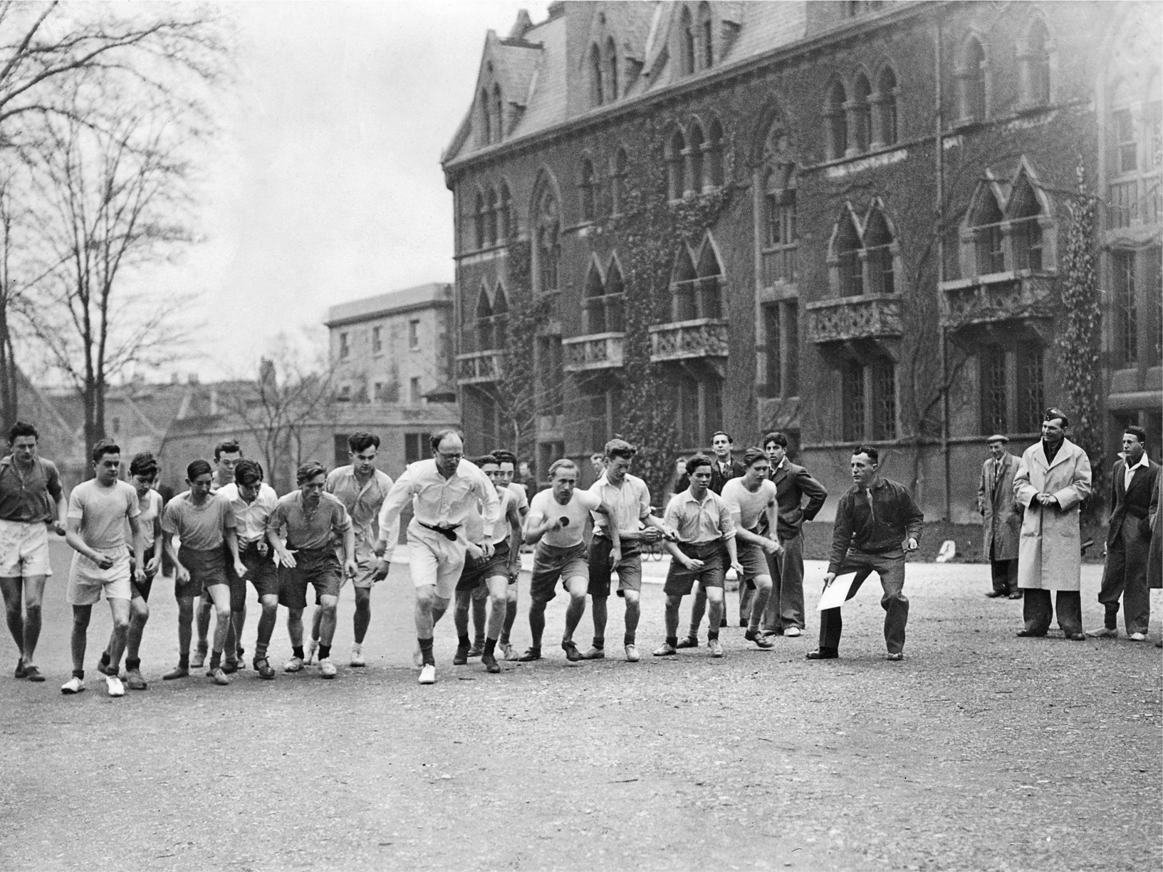 Frank as a don at Christ Church: He prided himself on his athleticism and is seen leading the pack round Christ Church Meadows. 