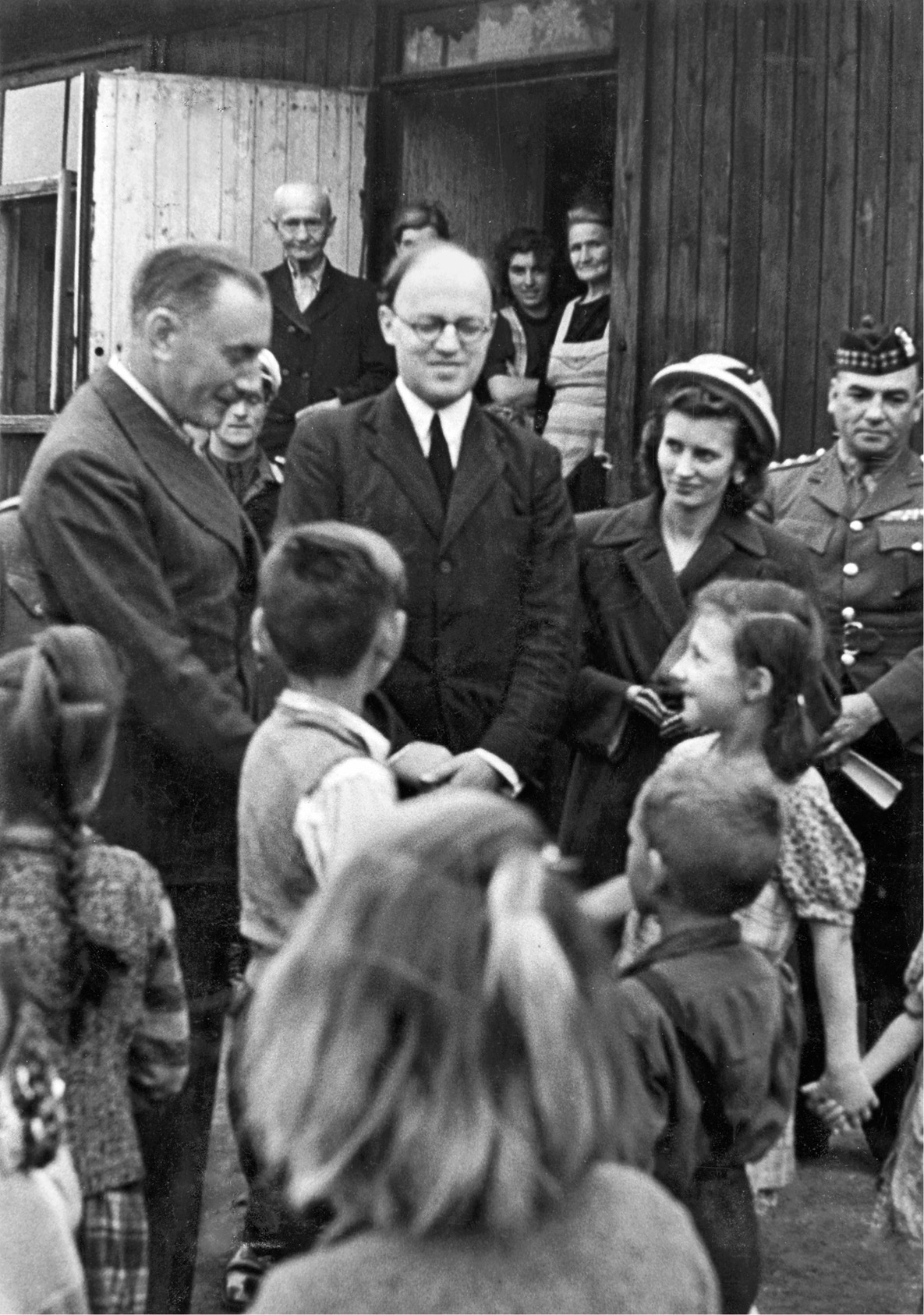 My parents’ political life: Frank among German civilians after he was made Minister in Charge of Germany in late  1946 . 