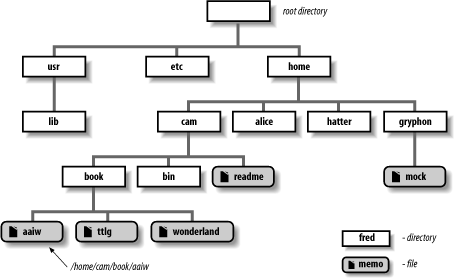 A tree of directories and files