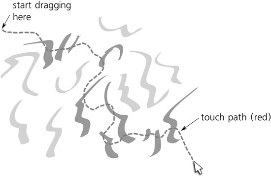 Using touch selection (-drag): Objects that will be selected after you release the mouse are marked with darker gray.