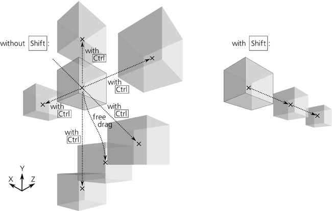 Dragging a box’s center handle with and without