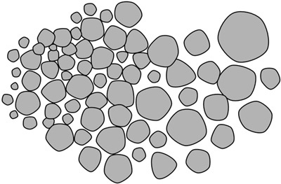 Pebbles: an unclumped (7.5.1) scattering of rounded and randomized pentagons