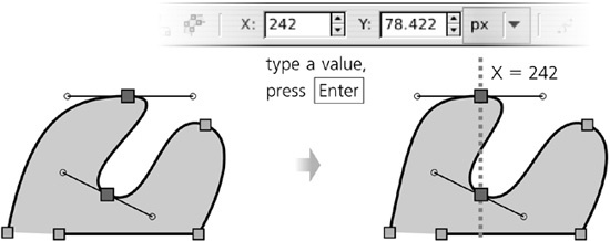 Using the X and Y editable fields to align nodes