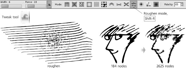 The Roughen mode of the Tweak tool