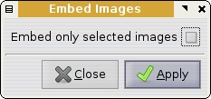 Extensions ▸ Images ▸ Embed Images embeds either all or just selected images into SVG.