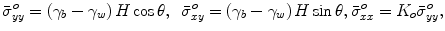 
$$\bar \sigma _{yy}^o = \left({{\rm{\gamma}}_b - {\rm{\gamma}}_w} \right)H\cos \theta,\,\,\,\bar \sigma _{xy}^o = \left({{\rm{\gamma}}_b - {\rm{\gamma}}_w} \right)H\sin \theta,\bar \sigma _{xx}^o = K_o \bar \sigma _{yy}^o,$$
