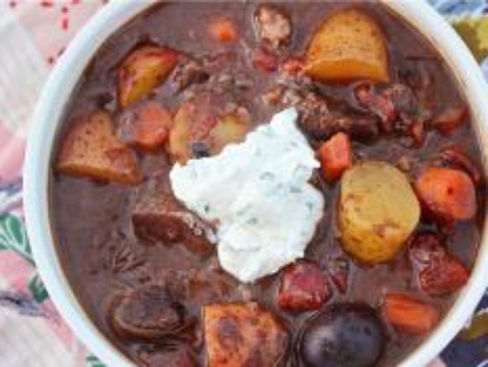 Beef Stew With Red Wine and Horseradish-Chive Cream Recipe