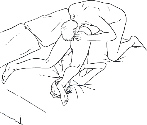 Illustration of the plough pose, an oral sex position