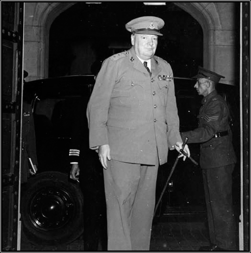 Churchill arrives for the start of the Potsdam Conference.