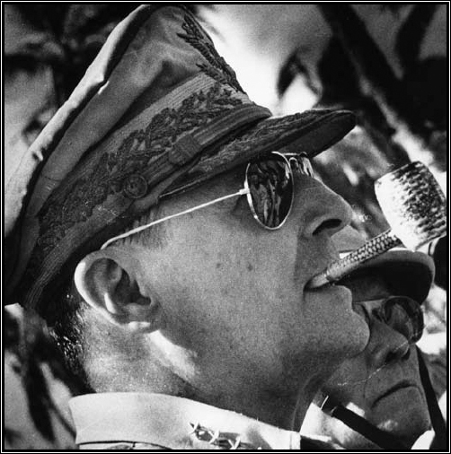 General MacArthur surveying the beachhead on Leyte Island, 1944.