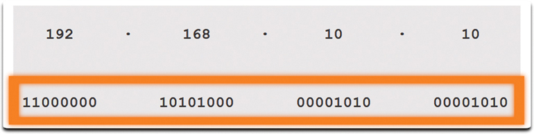 Breakdown of IP 192.168.10.10 and its respective octet.