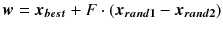 $${\varvec{w}} = {\varvec{x}}_{\varvec{best}} + F \cdot ({\varvec{x}}_{{\varvec{rand}}{} \mathbf{1}} - {\varvec{x}}_{{\varvec{rand}}{} \mathbf{2}})$$