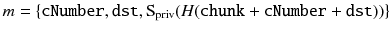 $$m = \{\mathtt {cNumber}, \mathtt {dst}, \text {S}_\text {priv}(H(\mathtt {chunk}+\mathtt {cNumber}+\mathtt {dst}))\}$$