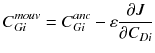 $$ C_{Gi}^{mouv} = C_{Gi}^{anc} - \varepsilon \frac{\partial J}{{\partial C_{Di} }} $$