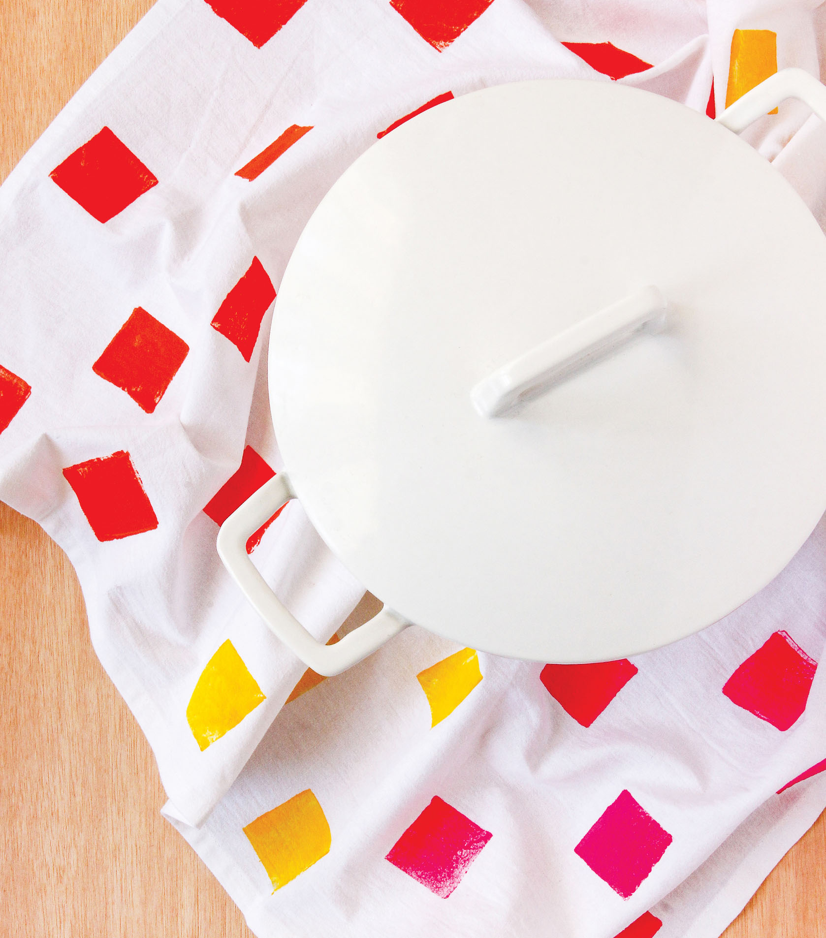 Rainbow-Stamped Dish Towels