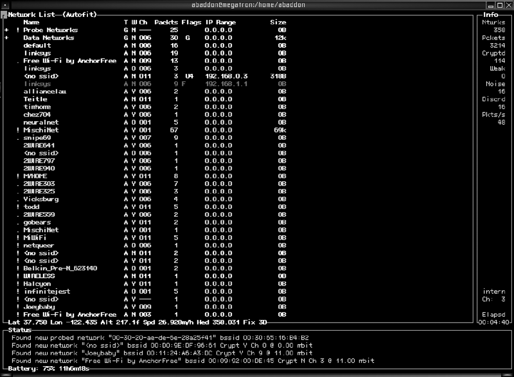 Network location tracking mode in Kismet