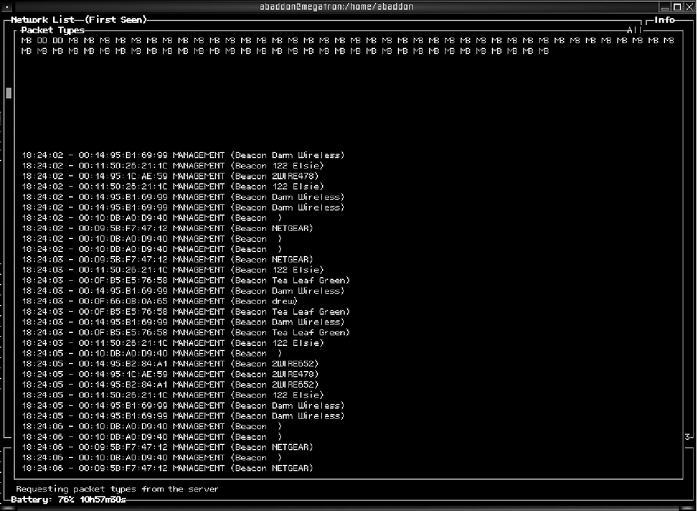 Kismet packet window