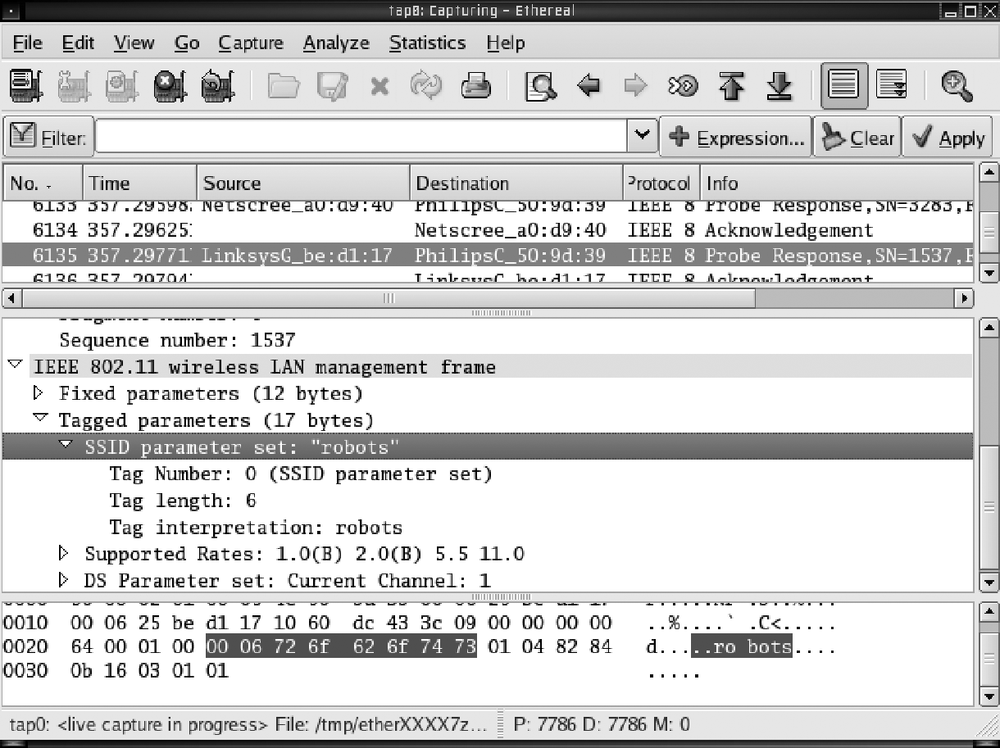 The decode of a probe request including a cloaked SSID