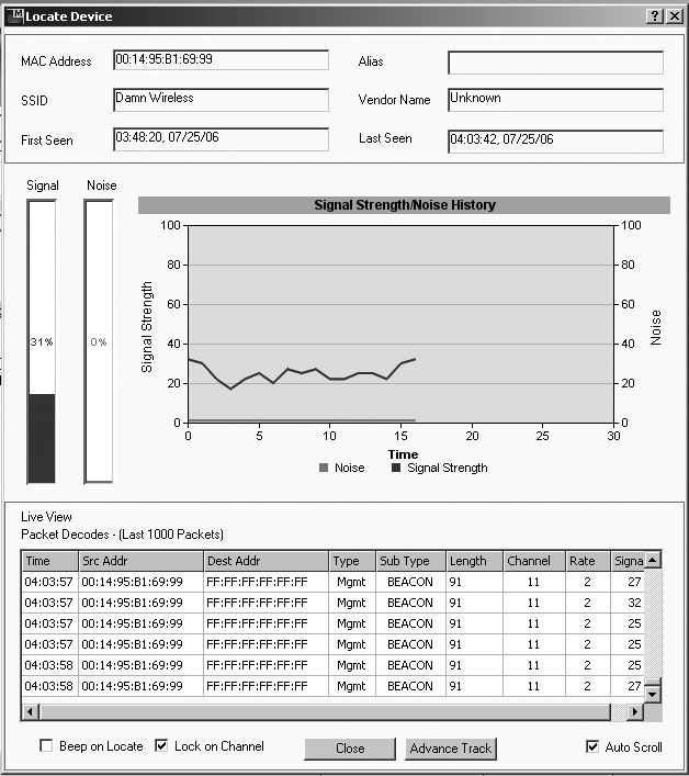 AirDefense Mobile's Locate interface