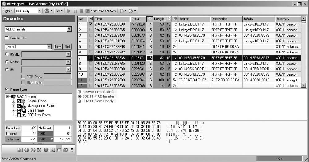 AirMagnet decoding screen