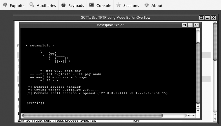 Metasploit console window