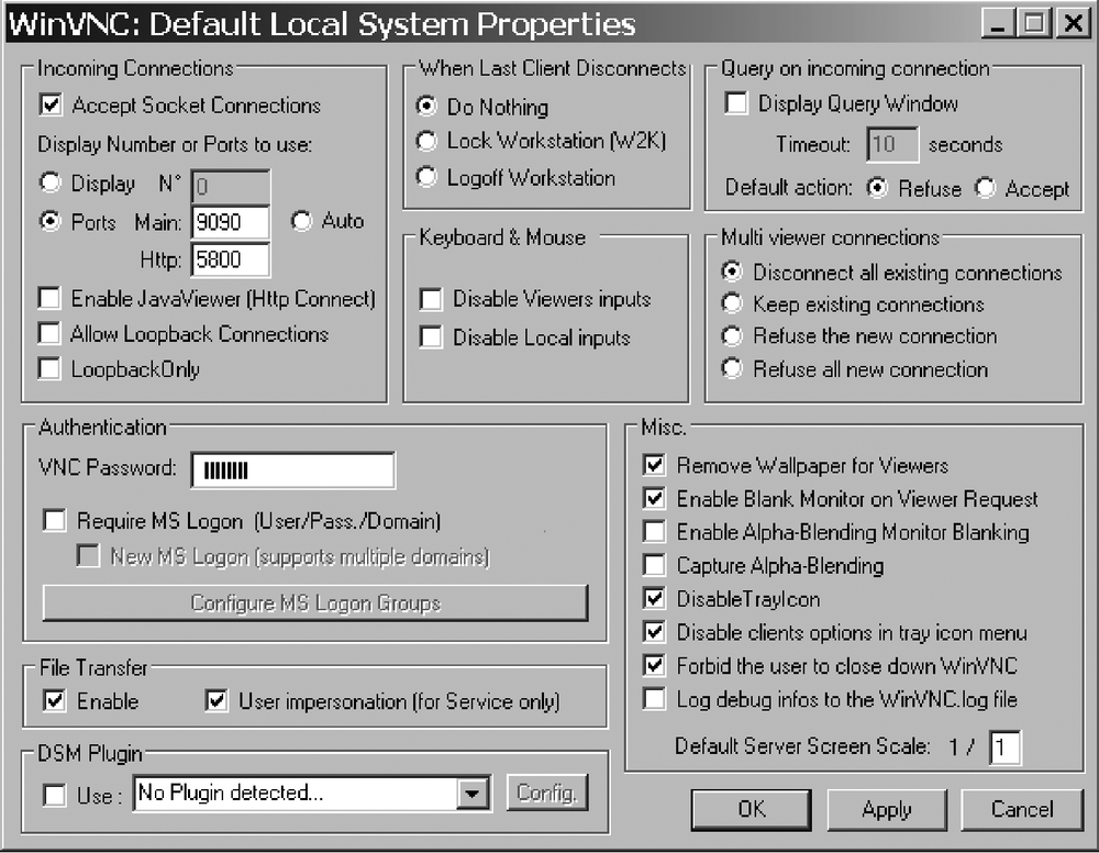 UltraVNC Server configuration tool