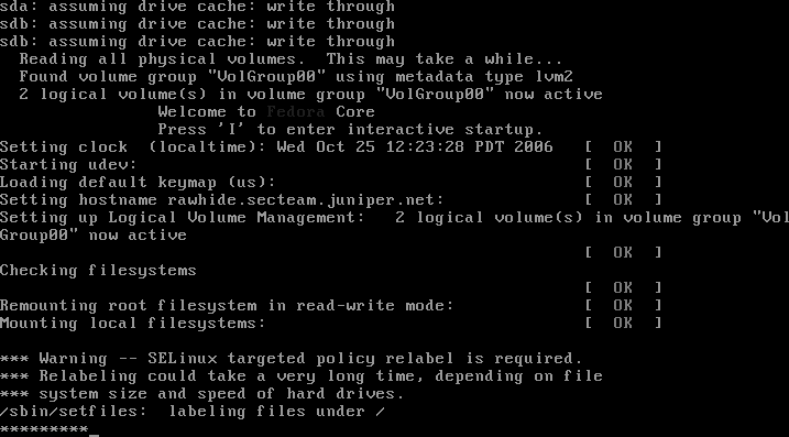 Filesystem relabeling following SELinux setup