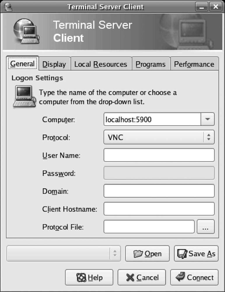 Opening a VNC session on localhost port 5900