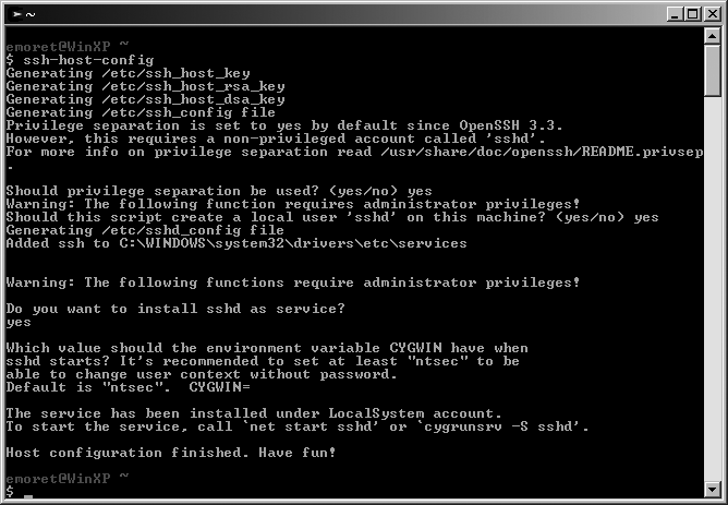 Cygwin ssh-host-config