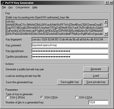 PuTTYgen OpenSSH key import