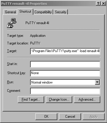 PuTTY Target text box