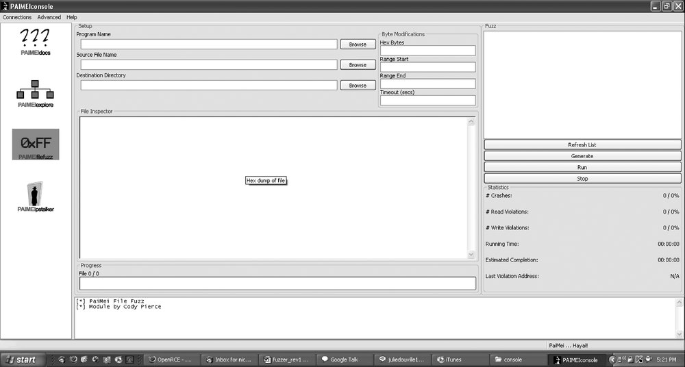 The PaiMei file-fuzzer module