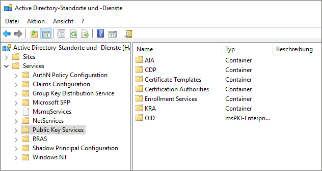 Darstellung der Konfigurationscontainer des Active Directorys   