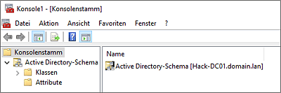 Ansicht der Schema-MMC mit Klassen und Attributen   