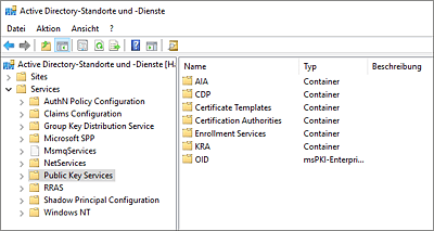 Darstellung der Konfigurationscontainer des Active Directorys   