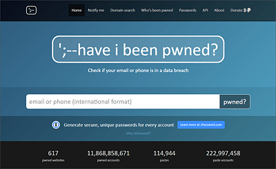 Haveibeenpwned ermöglicht die Prüfung, ob die eigene E-Mail-Adresse bereits in einem bekannten Datenbank-Leak enthalten ist.  