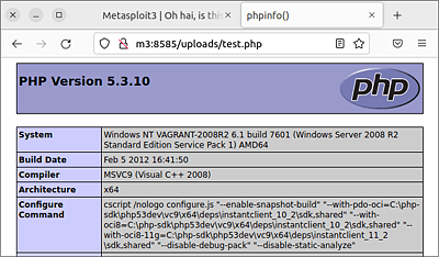 Die Datei »test.php« wird von Apache auf Metasploitable 3 ausgeführt.  